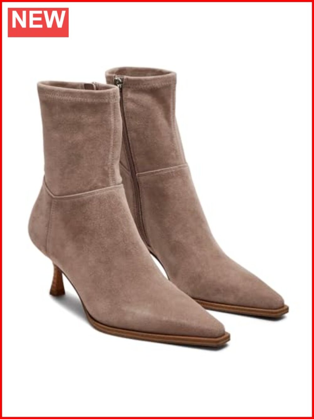 Faux Suede Kitten Low Heel Ankle Booties Side Zipper Pointed Toe